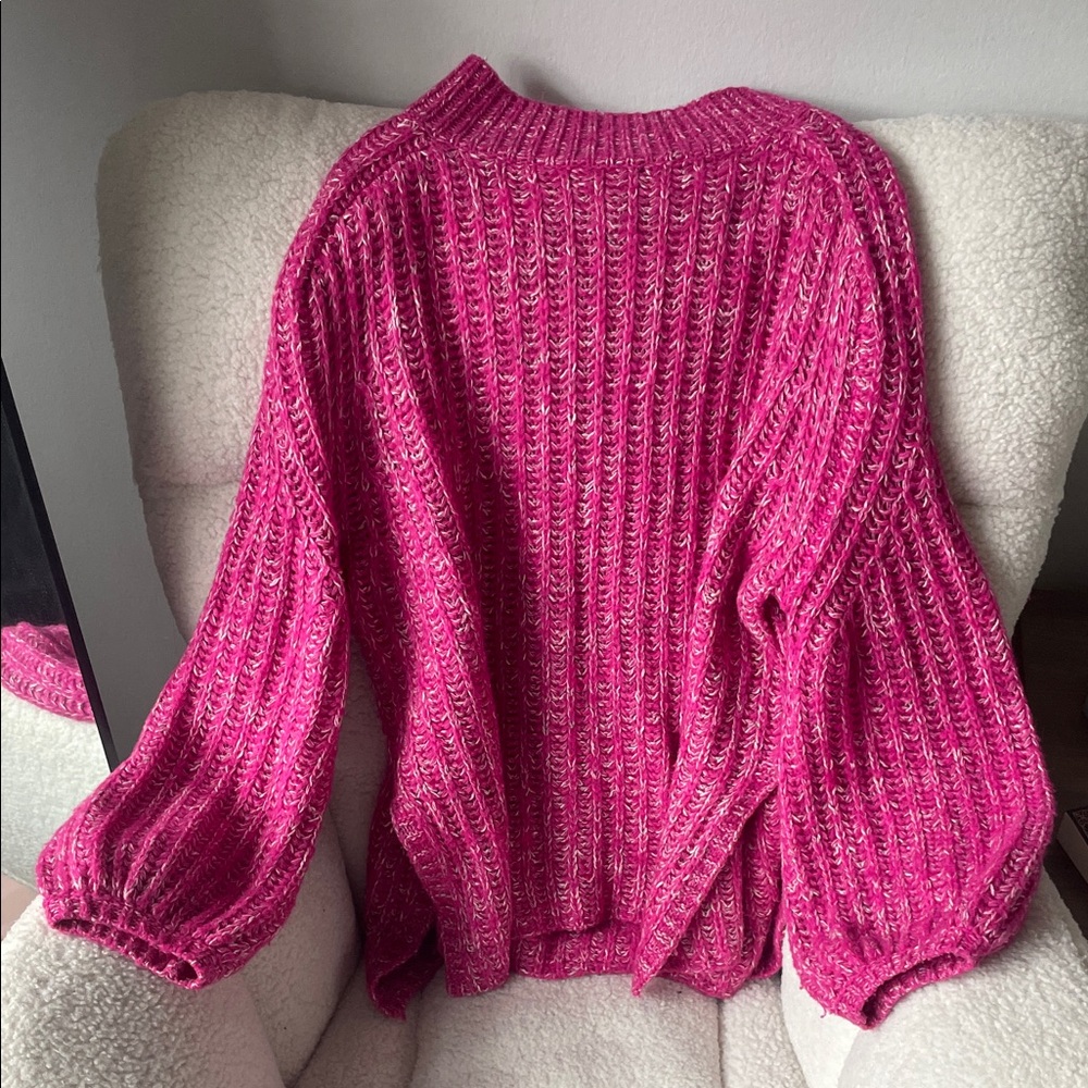 Anthropologie Vibrant Pink Cowl Sweater